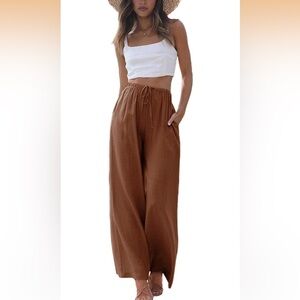 Linen & Cotton Wide-Leg Pants. Rust Brown. NWT